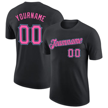 Custom Black Pink-Light Blue Performance T-Shirt