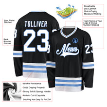 Load image into Gallery viewer, Custom Black White-Light Blue Hockey Jersey
