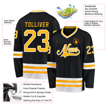 Load image into Gallery viewer, Custom Black Gold-White Hockey Jersey
