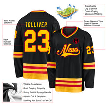 Load image into Gallery viewer, Custom Black Gold-Red Hockey Jersey
