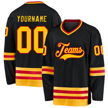 Load image into Gallery viewer, Custom Black Gold-Red Hockey Jersey
