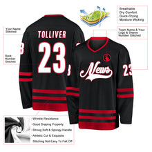 Load image into Gallery viewer, Custom Black White-Red Hockey Jersey
