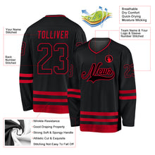 Load image into Gallery viewer, Custom Black Black-Red Hockey Jersey

