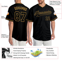 Load image into Gallery viewer, Custom Black Black-Old Gold Authentic Baseball Jersey

