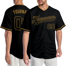 Load image into Gallery viewer, Custom Black Black-Old Gold Authentic Baseball Jersey

