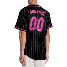 Load image into Gallery viewer, Custom Black White Pinstripe Pink-Light Blue Authentic Baseball Jersey
