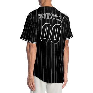 Custom Black White Pinstripe Black-White Authentic Baseball Jersey