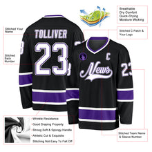 Load image into Gallery viewer, Custom Black White-Purple Hockey Jersey
