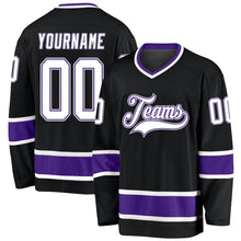 Load image into Gallery viewer, Custom Black White-Purple Hockey Jersey
