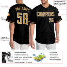 Load image into Gallery viewer, Custom Black Old Gold-White Authentic Baseball Jersey
