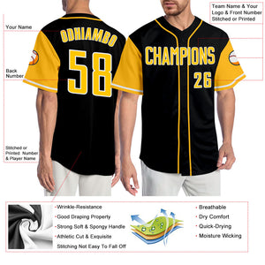 Custom Black Gold-White Authentic Two Tone Baseball Jersey