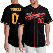 Load image into Gallery viewer, Custom Black Gold-Red Authentic Baseball Jersey
