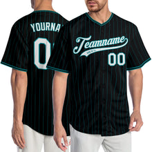 Load image into Gallery viewer, Custom Black Teal Pinstripe White-Teal Authentic Baseball Jersey
