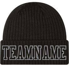 Load image into Gallery viewer, Custom Black Black-Gray Stitched Cuffed Knit Hat
