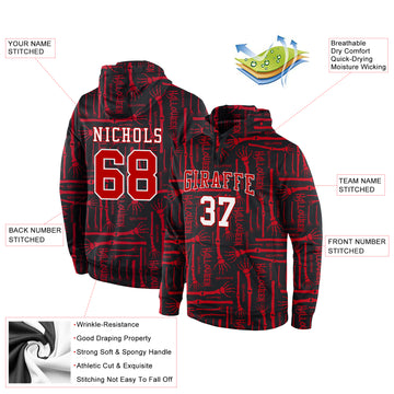 Custom Stitched Black Red-White 3D Pattern Halloween Sports Pullover Sweatshirt Hoodie