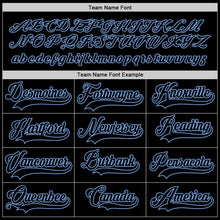 Load image into Gallery viewer, Custom Black Black-Light Blue Hockey Jersey
