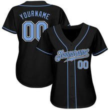 Load image into Gallery viewer, Custom Black Light Blue-White Authentic Baseball Jersey
