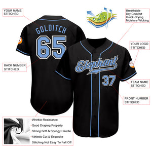 Custom Black Light Blue-White Authentic Baseball Jersey