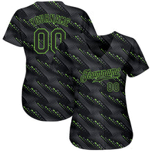 Load image into Gallery viewer, Custom Black Black-Neon Green 3D Pattern Design Authentic Baseball Jersey
