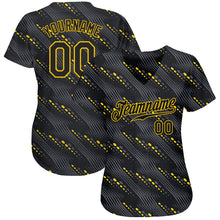 Load image into Gallery viewer, Custom Black Black-Gold 3D Pattern Design Authentic Baseball Jersey
