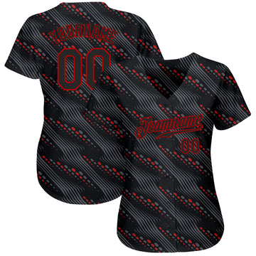 Custom Black Black-Red 3D Pattern Design Authentic Baseball Jersey