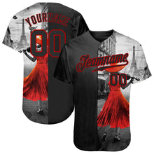 Load image into Gallery viewer, Custom Black Black-Red 3D Pattern Design A Girl With The Eiffel Tower Authentic Baseball Jersey

