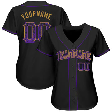 Custom Black Purple-Old Gold Authentic Drift Fashion Baseball Jersey