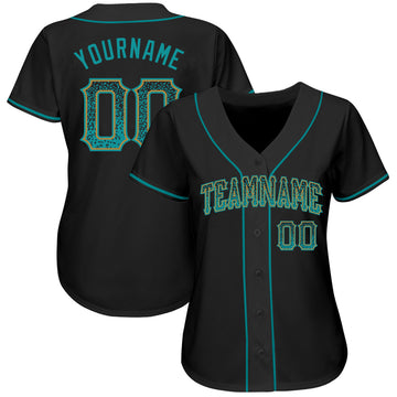 Custom Black Teal-Old Gold Authentic Drift Fashion Baseball Jersey