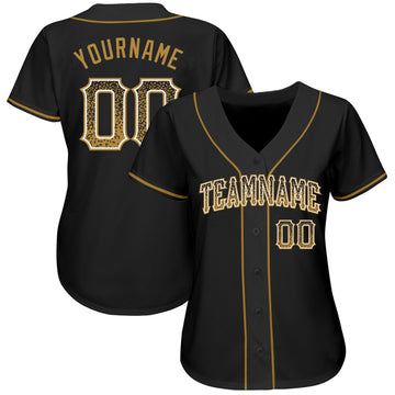 Custom Black Old Gold-White Authentic Drift Fashion Baseball Jersey