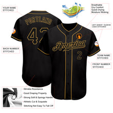 Load image into Gallery viewer, Custom Black Black-Old Gold Authentic Baseball Jersey
