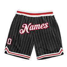 Load image into Gallery viewer, Custom Black White Pinstripe White-Red Authentic Basketball Shorts
