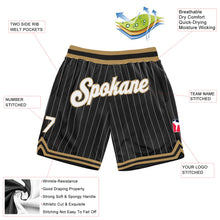 Load image into Gallery viewer, Custom Black White Pinstripe White-Old Gold Authentic Basketball Shorts
