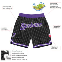 Load image into Gallery viewer, Custom Black White Pinstripe Purple-White Authentic Basketball Shorts
