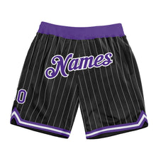 Load image into Gallery viewer, Custom Black White Pinstripe Purple-White Authentic Basketball Shorts
