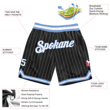 Load image into Gallery viewer, Custom Black White Pinstripe White-Light Blue Authentic Basketball Shorts
