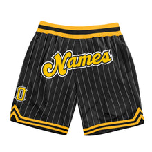 Load image into Gallery viewer, Custom Black White Pinstripe Gold-White Authentic Basketball Shorts
