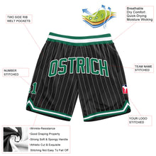 Load image into Gallery viewer, Custom Black White Pinstripe Kelly Green-White Authentic Basketball Shorts
