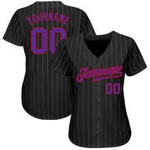 Load image into Gallery viewer, Custom Black Gray Pinstripe Purple-Red Authentic Baseball Jersey
