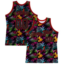 Load image into Gallery viewer, Custom Black Black-Red 3D Pattern Design Tropical Palm Leaves Authentic Basketball Jersey
