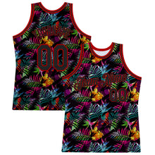 Load image into Gallery viewer, Custom Black Black-Red 3D Pattern Design Tropical Palm Leaves Authentic Basketball Jersey
