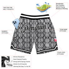 Load image into Gallery viewer, Custom Black Black-White 3D Pattern Design Snakeskin Authentic Basketball Shorts
