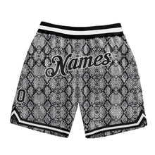 Load image into Gallery viewer, Custom Black Black-White 3D Pattern Design Snakeskin Authentic Basketball Shorts
