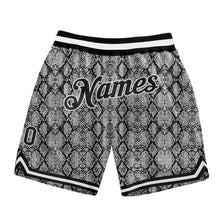 Load image into Gallery viewer, Custom Black Black-White 3D Pattern Design Snakeskin Authentic Basketball Shorts
