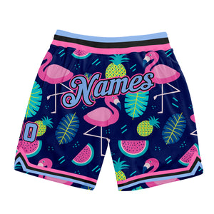 Custom Black Light Blue-Pink 3D Pattern Design Hawaii Flamingo Authentic Basketball Shorts