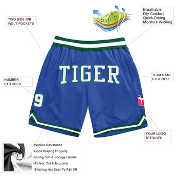 Custom Blue White-Kelly Green Authentic Throwback Basketball Shorts