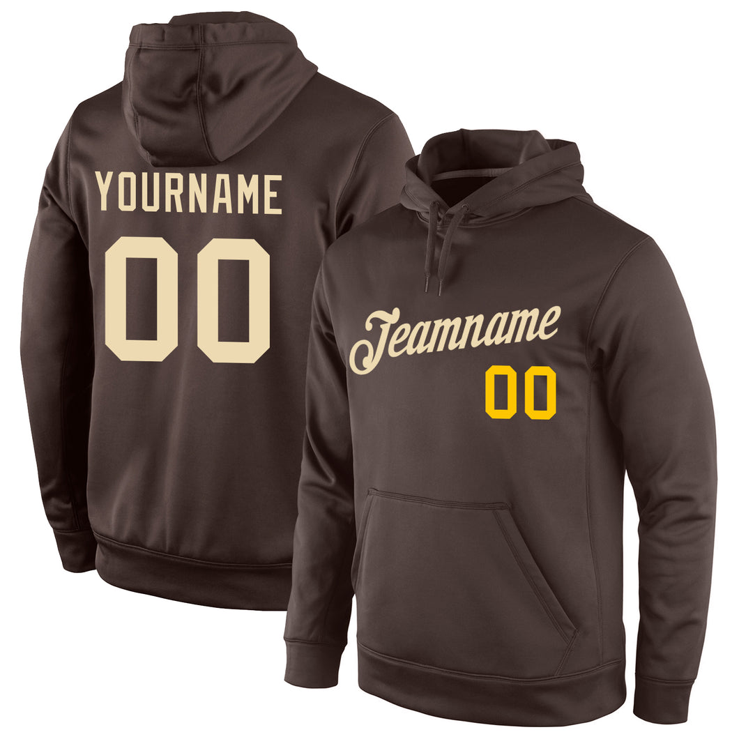 Custom Stitched Brown Cream-Gold Sports Pullover Sweatshirt Hoodie