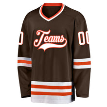 Load image into Gallery viewer, Custom Brown White-Orange Hockey Jersey
