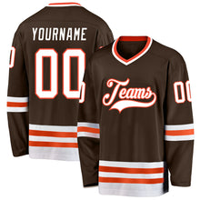 Load image into Gallery viewer, Custom Brown White-Orange Hockey Jersey
