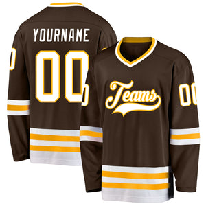 Custom Brown White-Gold Hockey Jersey