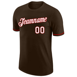 Custom Brown White-Red Performance T-Shirt